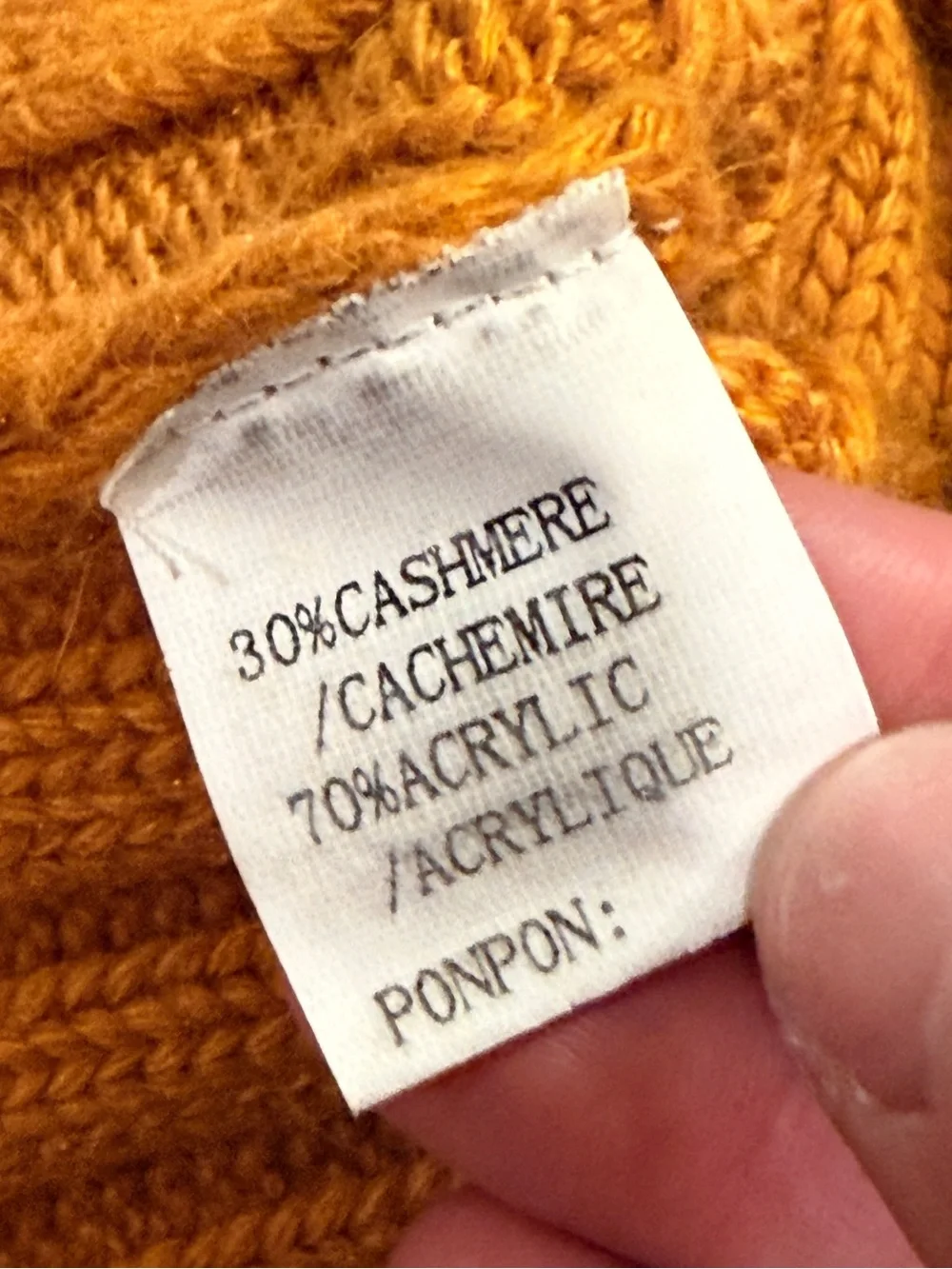 Cashmere Blend Beanie Hat Mustard Yellow Rhinestone Pearl Studded Raccoon Pom